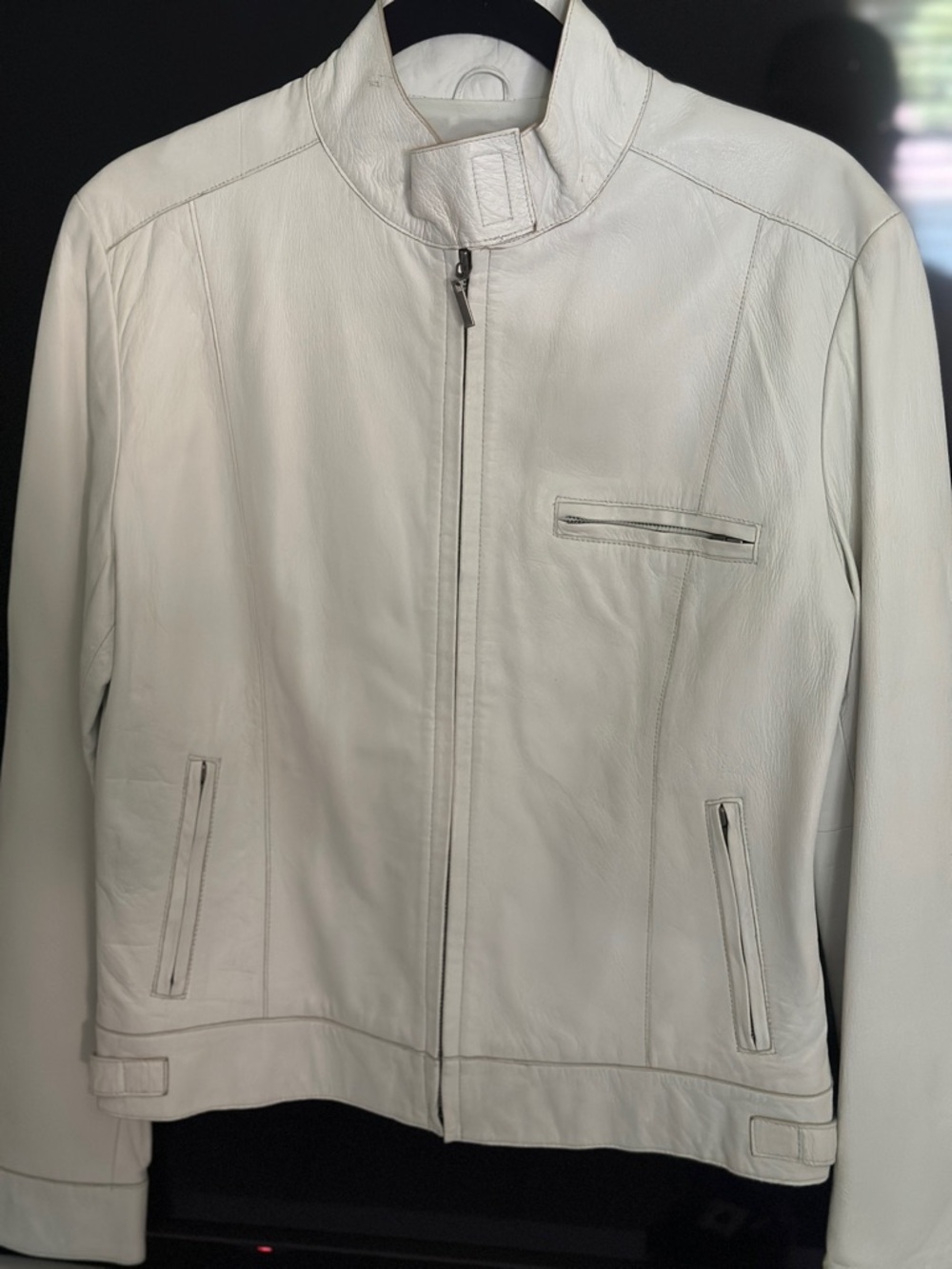 Express genuine White Leather Jacket Motor Biker Classic Zip Front Large vintage - Picture 5 of 10